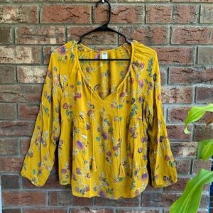 BOHO Yellow Floral Long Sleeved Blouse